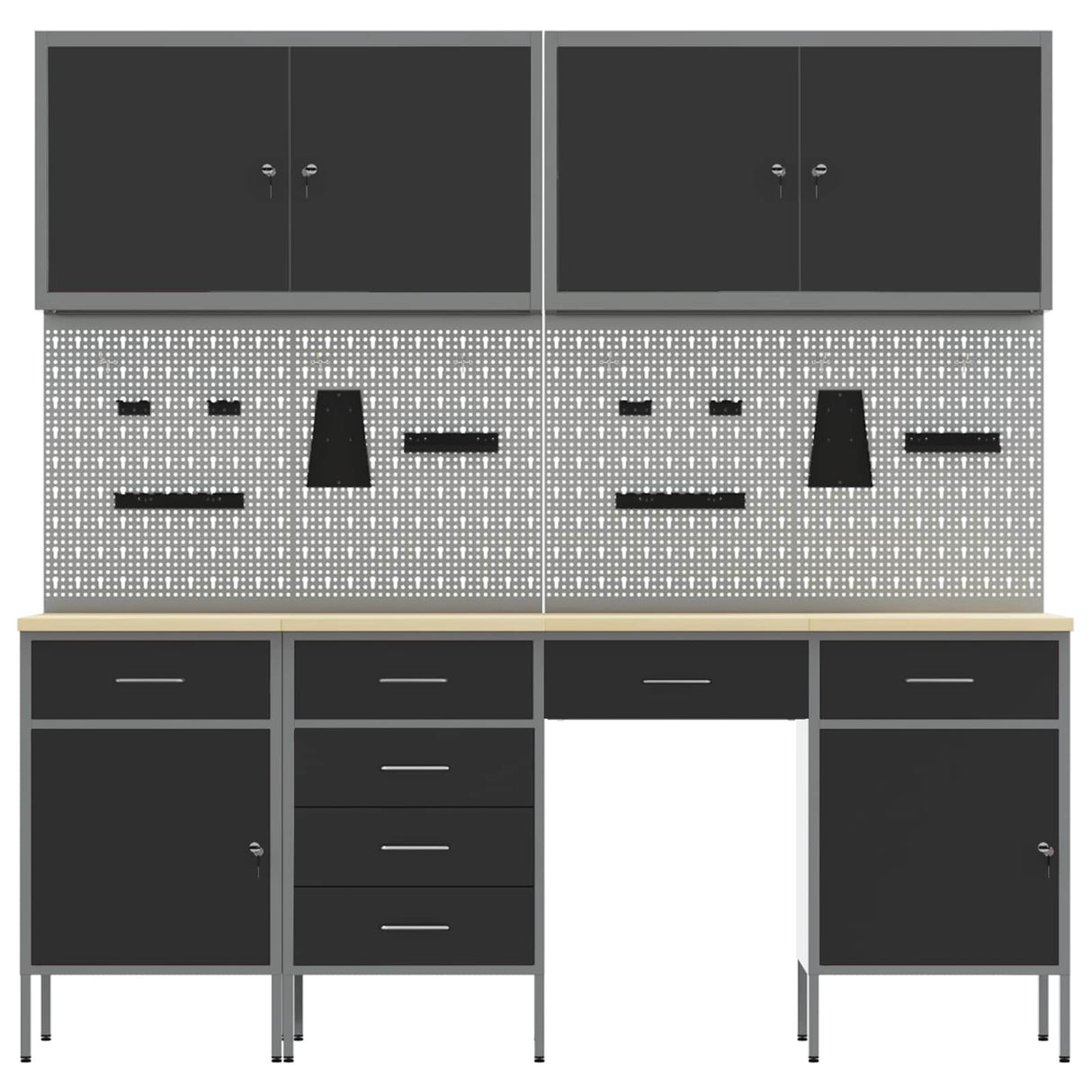 Work Cabinet with Drawer 10 pcs Black Engineered wood and steel