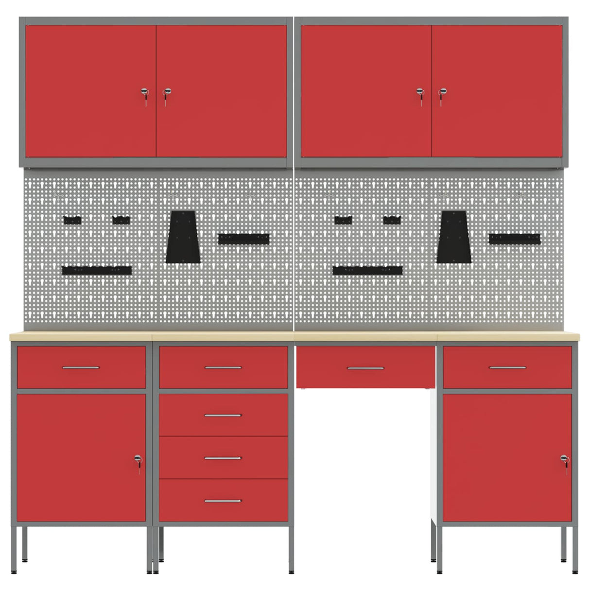 Work Cabinet with Drawer 10 pcs Red Engineered wood and steel