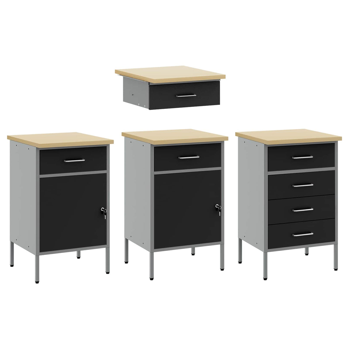 Work Cabinet 10 pcs Black and Grey Engineered wood and steel
