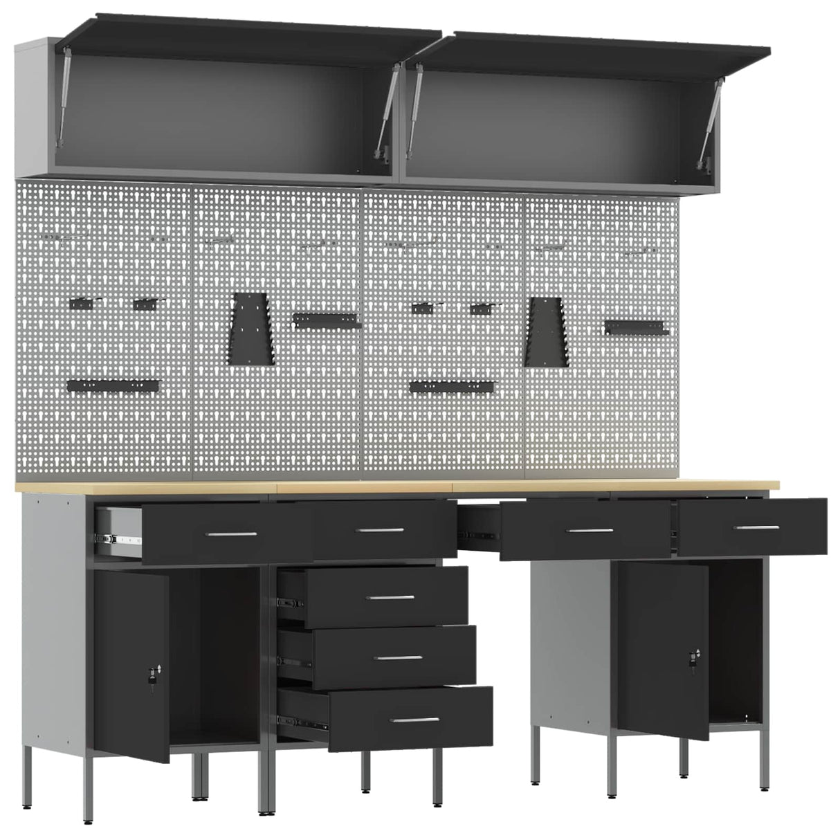 Work Cabinet Set with Drawer with Storage Manual 10 pcs Black