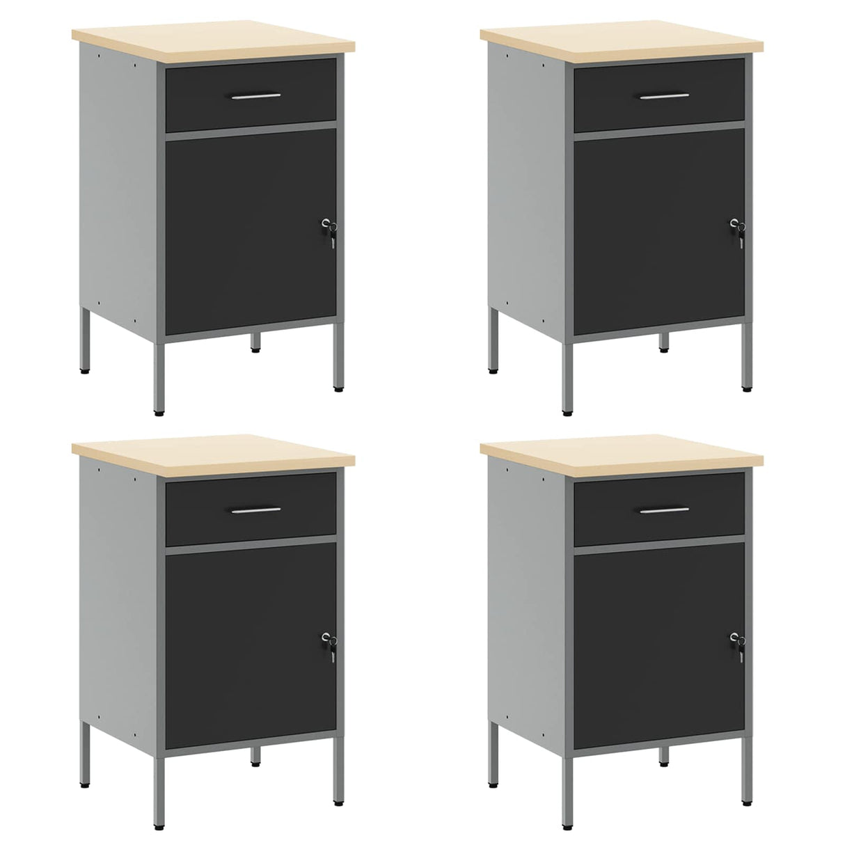 Work Cabinet 10 pcs Black and Grey Engineered wood and steel