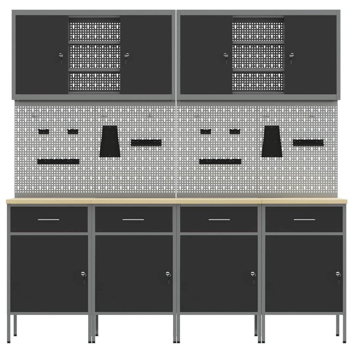 Work Cabinet with Drawer 10 pcs Black Engineered wood and steel