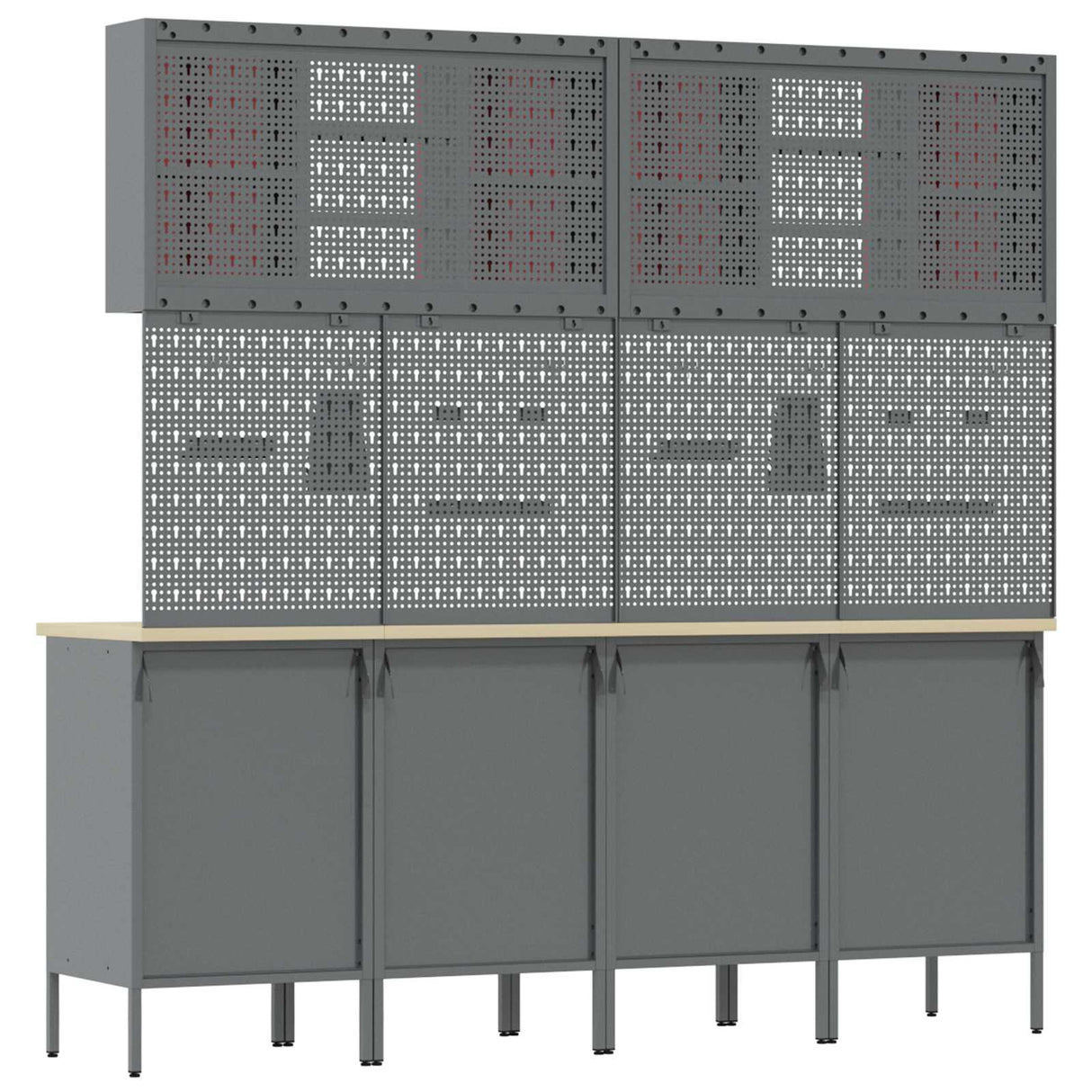 Work Cabinet with Drawer 10 pcs Red Engineered wood and steel
