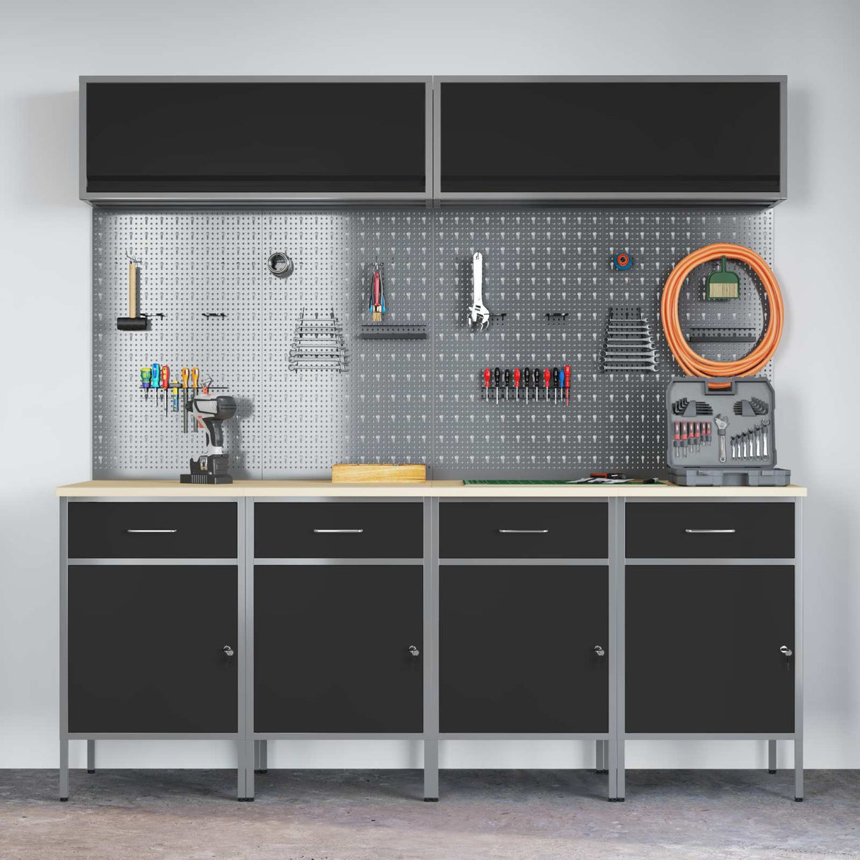 Work Cabinet Set with Drawer with Storage Manual 10 pcs Black