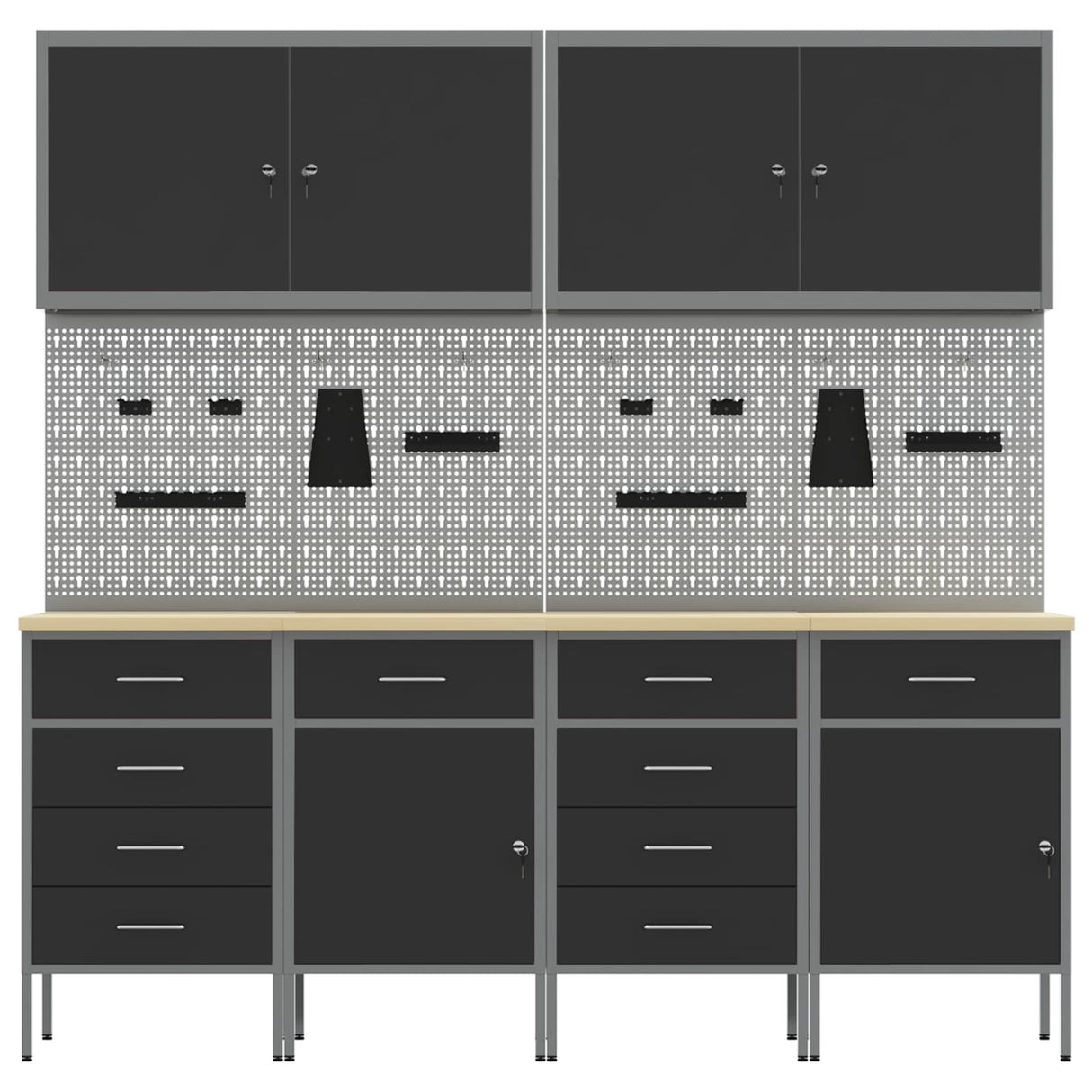 Work Cabinet with Drawer 10 pcs Black Engineered wood and steel