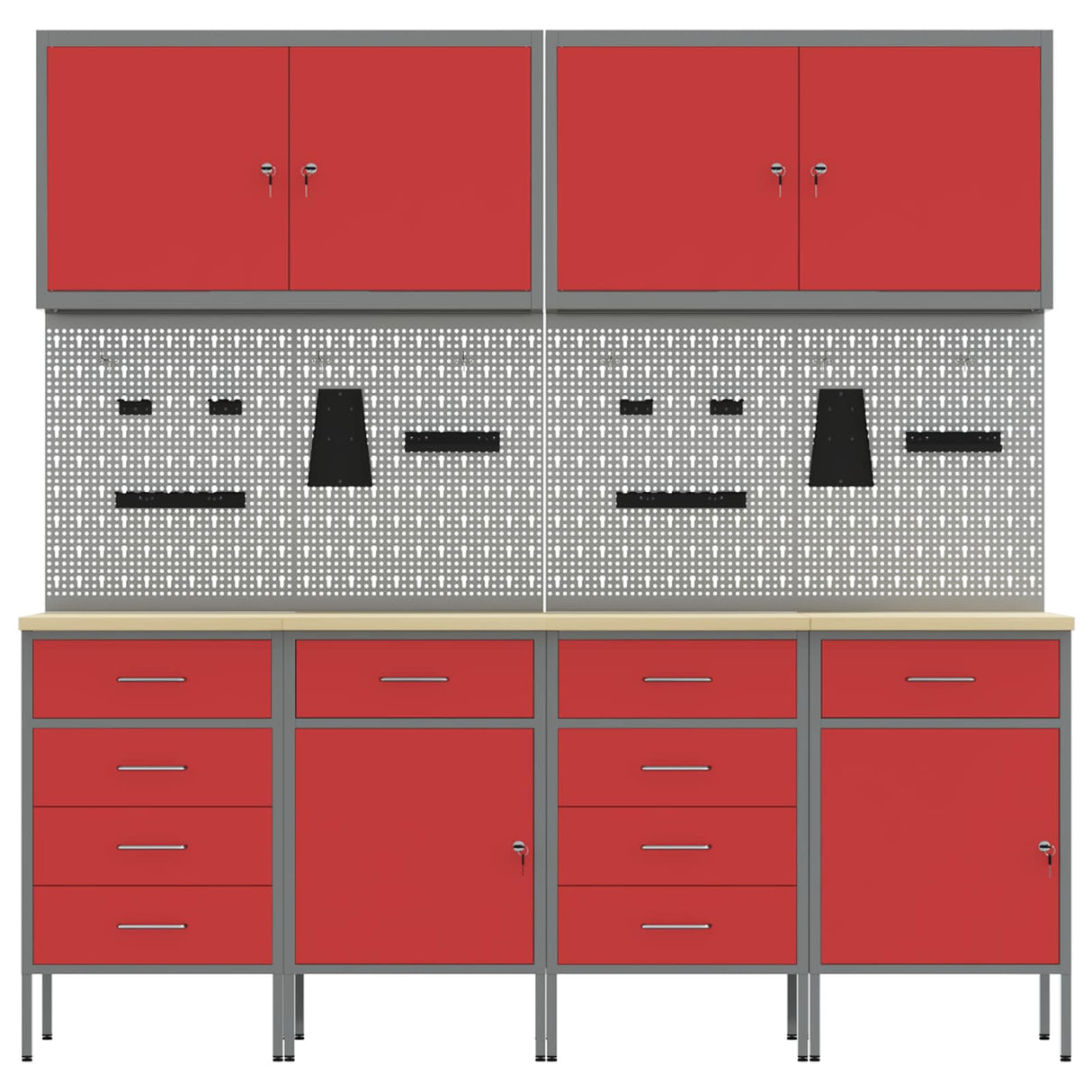 Work Cabinet with Drawer 10 pcs Red Engineered wood and steel