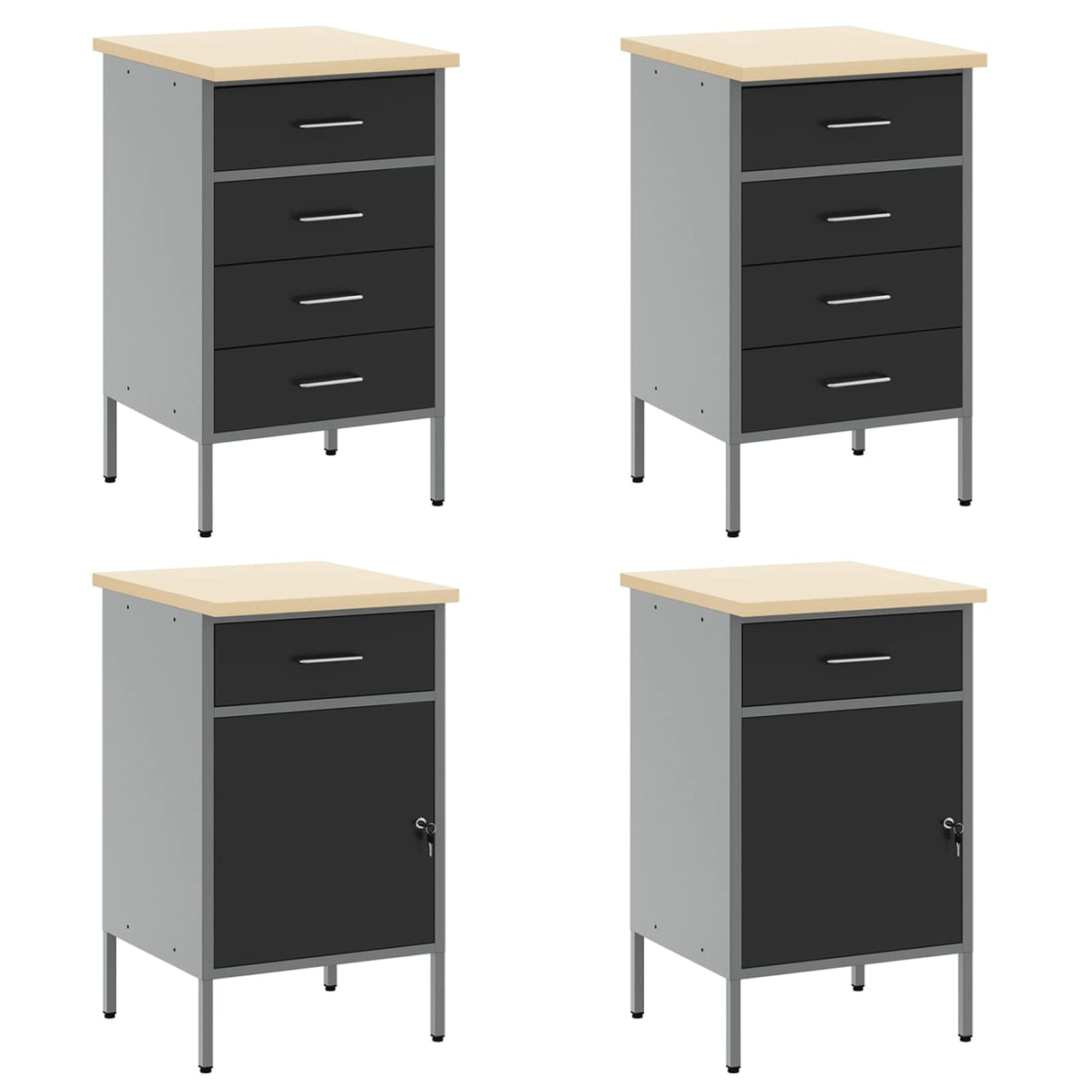 Work Cabinet with Drawer 10 pcs Black Engineered wood and steel