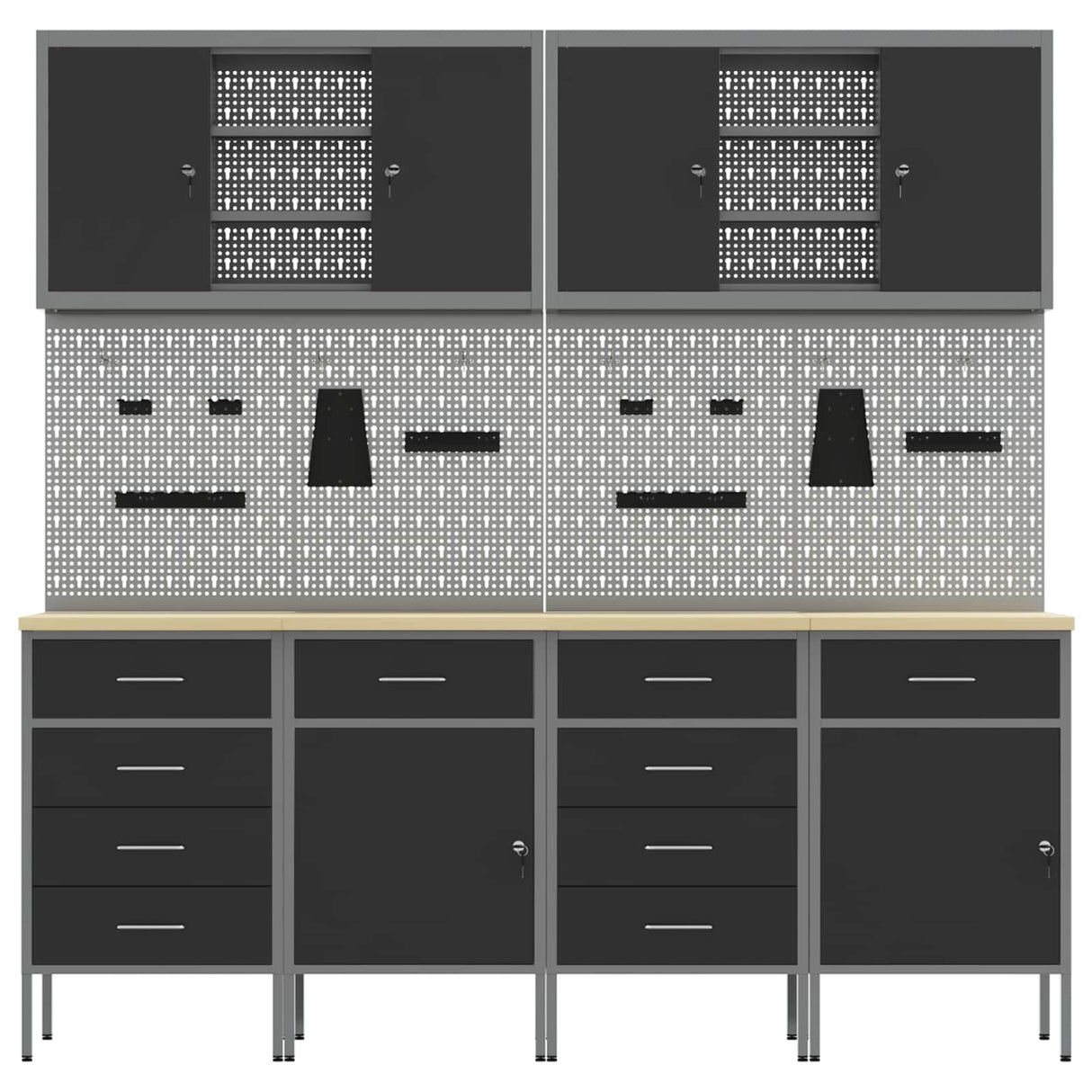 Work Cabinet with Drawer 10 pcs Black Engineered wood and steel