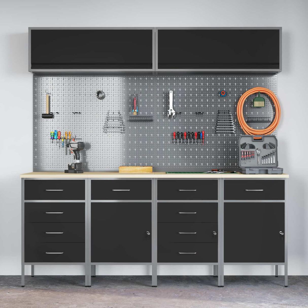 Work Cabinet Set with Drawer with Storage 10 pcs Black