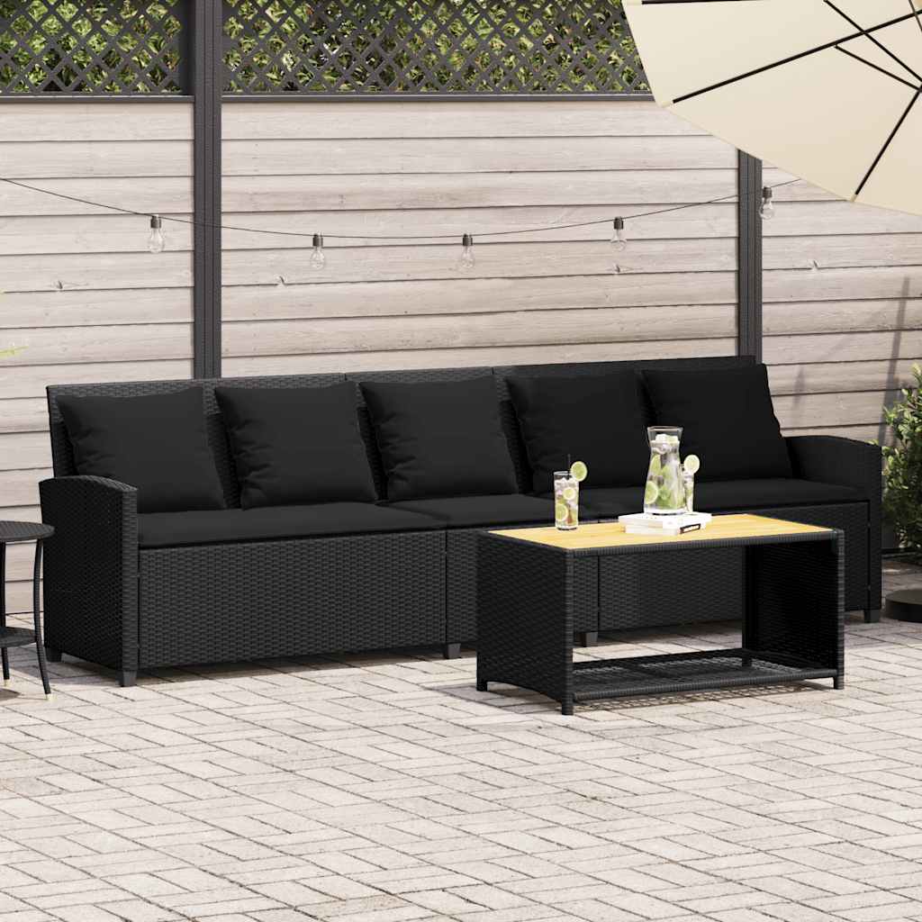 Garden Sofa 5-Seater with Cushions Black Poly Rattan