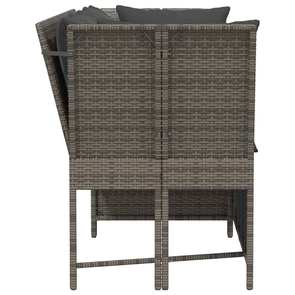 Garden Sofa with Cushions Grey Poly Rattan