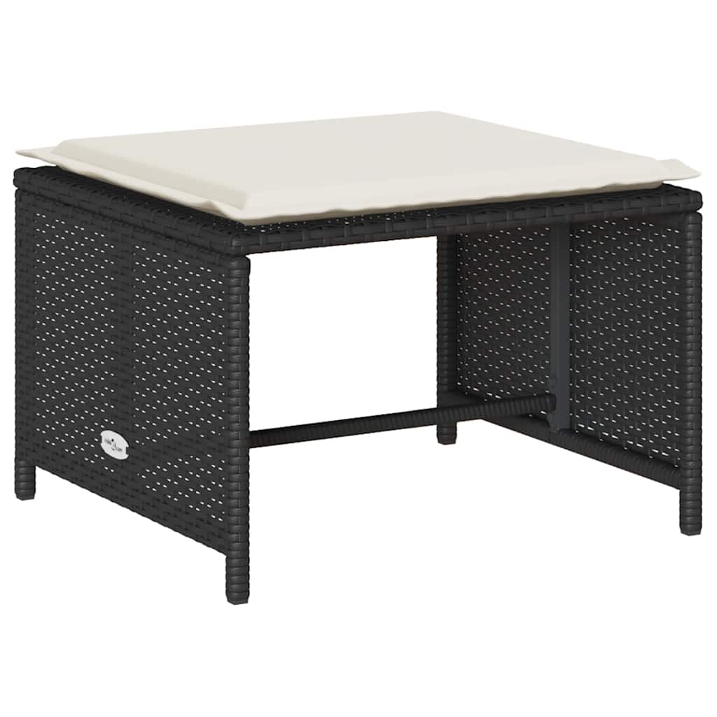 5 Piece Garden Sofa Set with Cushions Stackable Black Poly Rattan