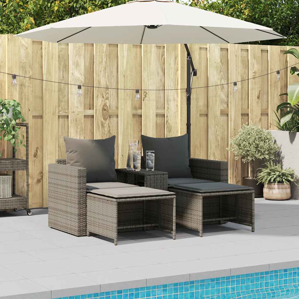 5 Piece Garden Sofa Set with Cushions Stackable Grey Poly Rattan