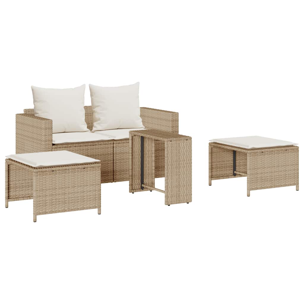 5 Piece Garden Sofa Set with Cushions Stackable Beige Poly Rattan