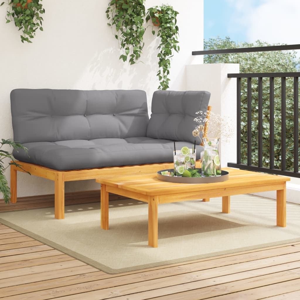 2 Piece Garden Pallet Sofa Set with Cushions Solid Wood Acacia