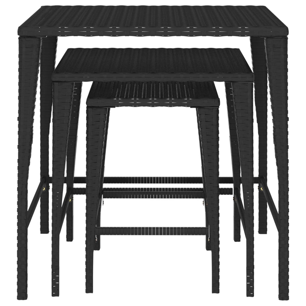 Garden Nesting Tables 3 pcs Black Poly Rattan