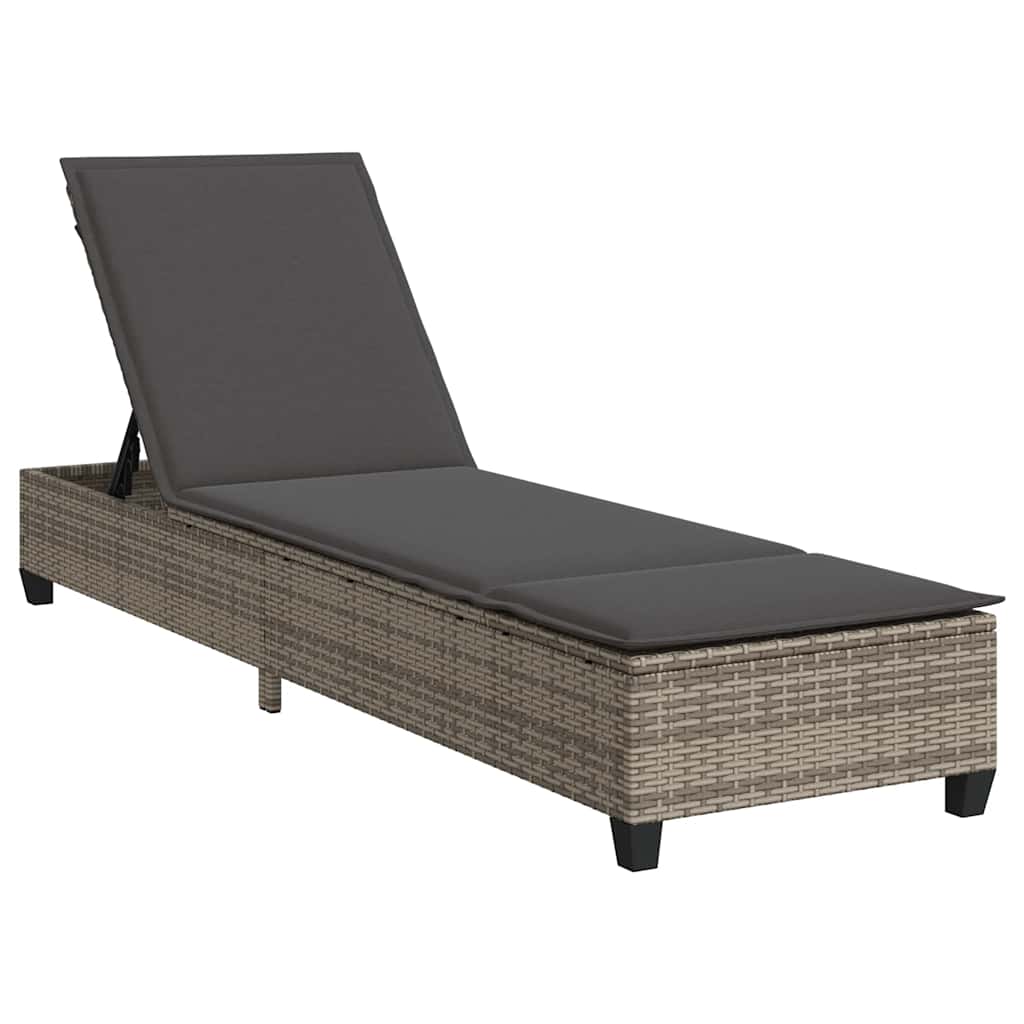 Sun Lounger with Cushions Grey 55x200x25.5cm Poly Rattan