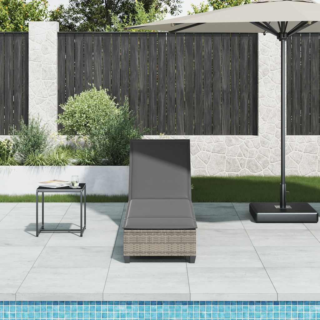 Sun Lounger with Cushions Grey 55x200x25.5cm Poly Rattan