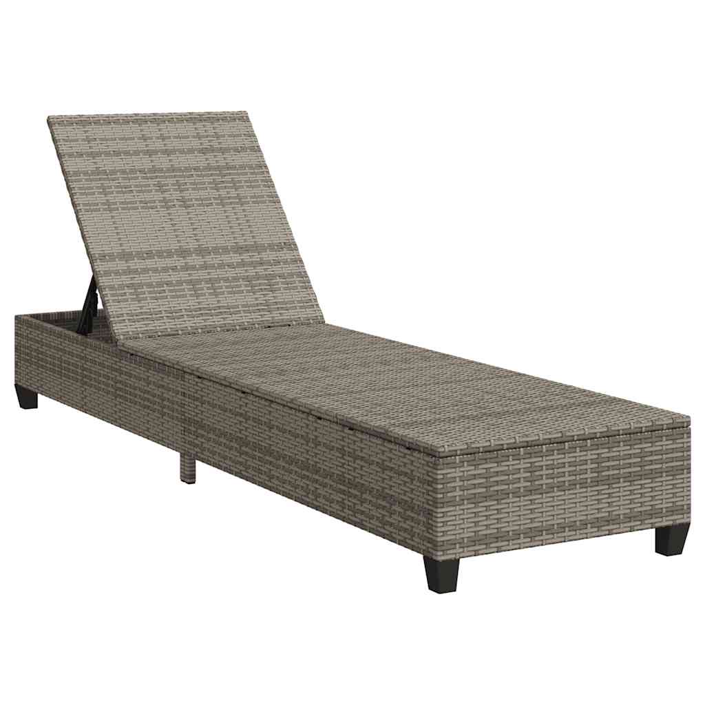 Sun Lounger with Cushions Grey 55x200x25.5cm Poly Rattan