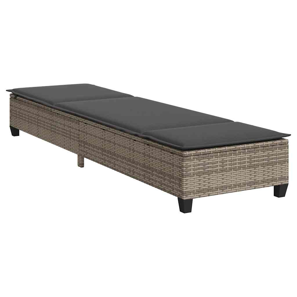 Sun Lounger with Cushions Grey 55x200x25.5cm Poly Rattan