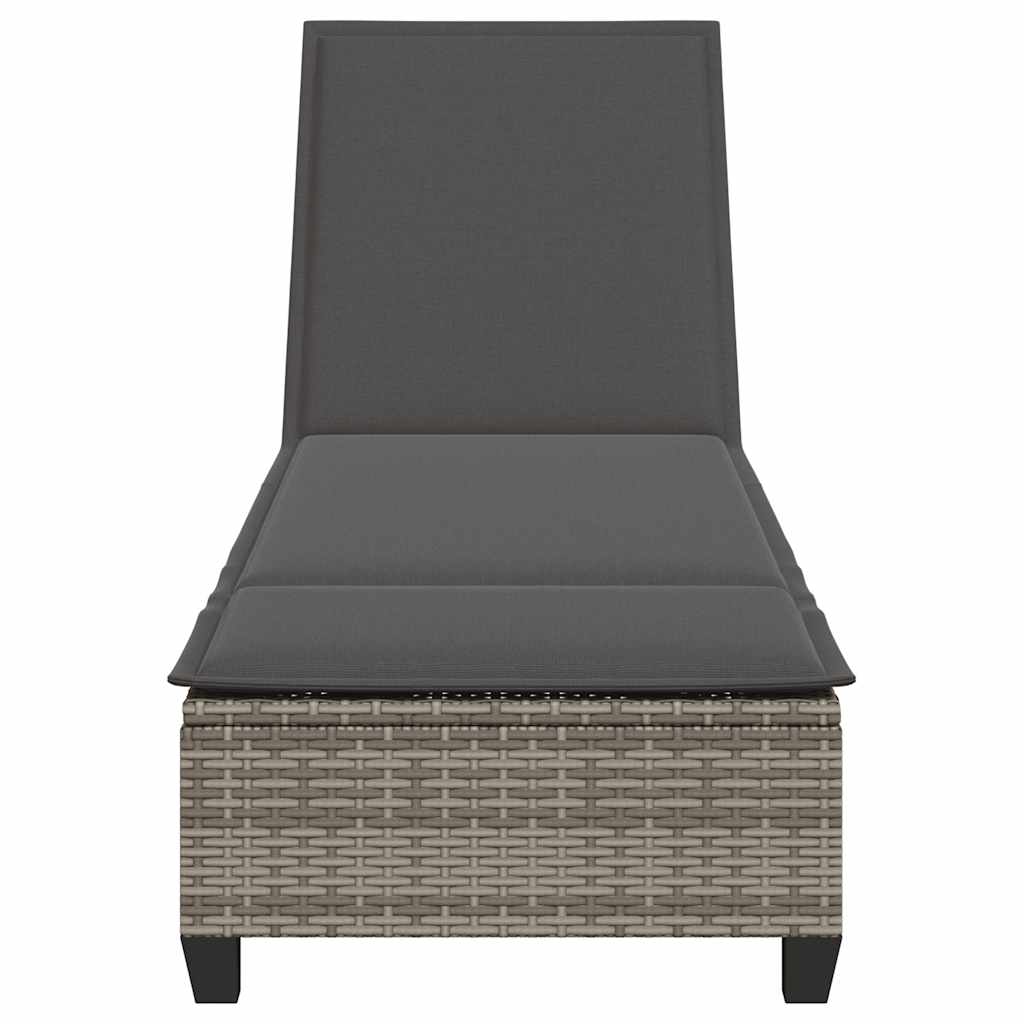 Sun Lounger with Cushions Grey 55x200x25.5cm Poly Rattan
