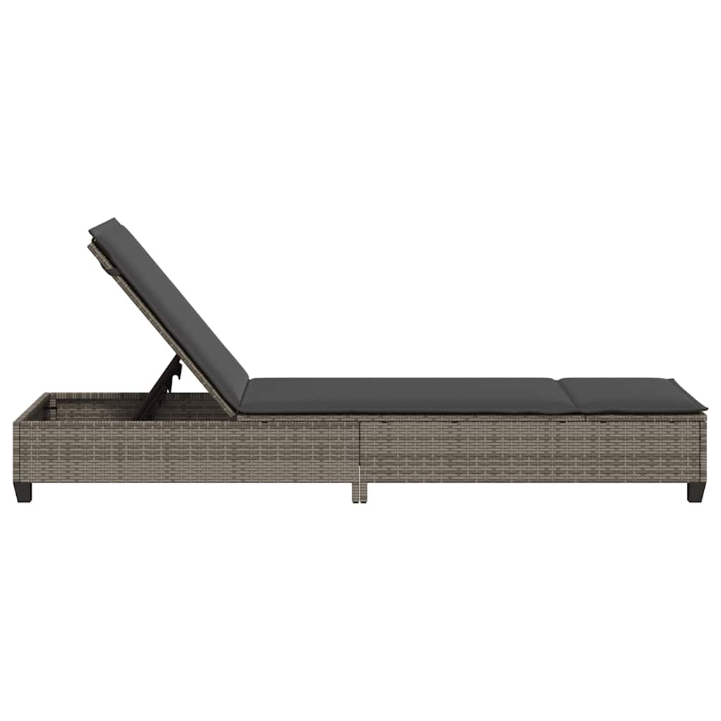 Sun Lounger with Cushions Grey 55x200x25.5cm Poly Rattan