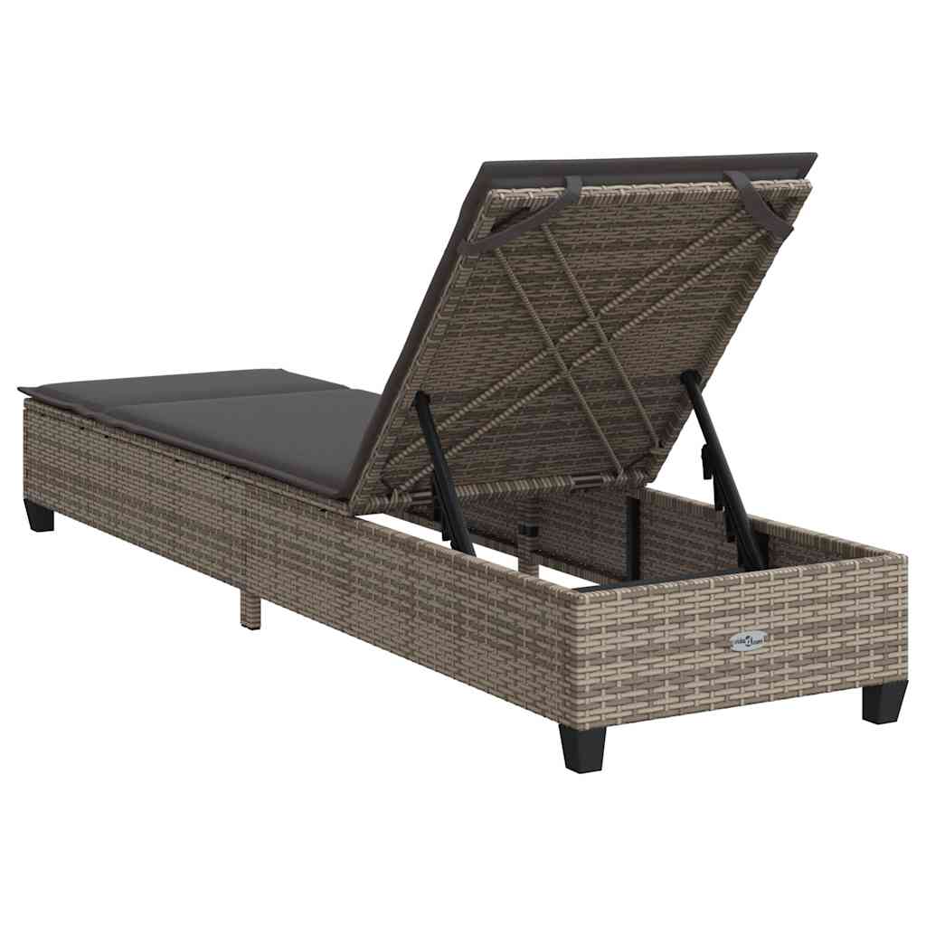 Sun Lounger with Cushions Grey 55x200x25.5cm Poly Rattan