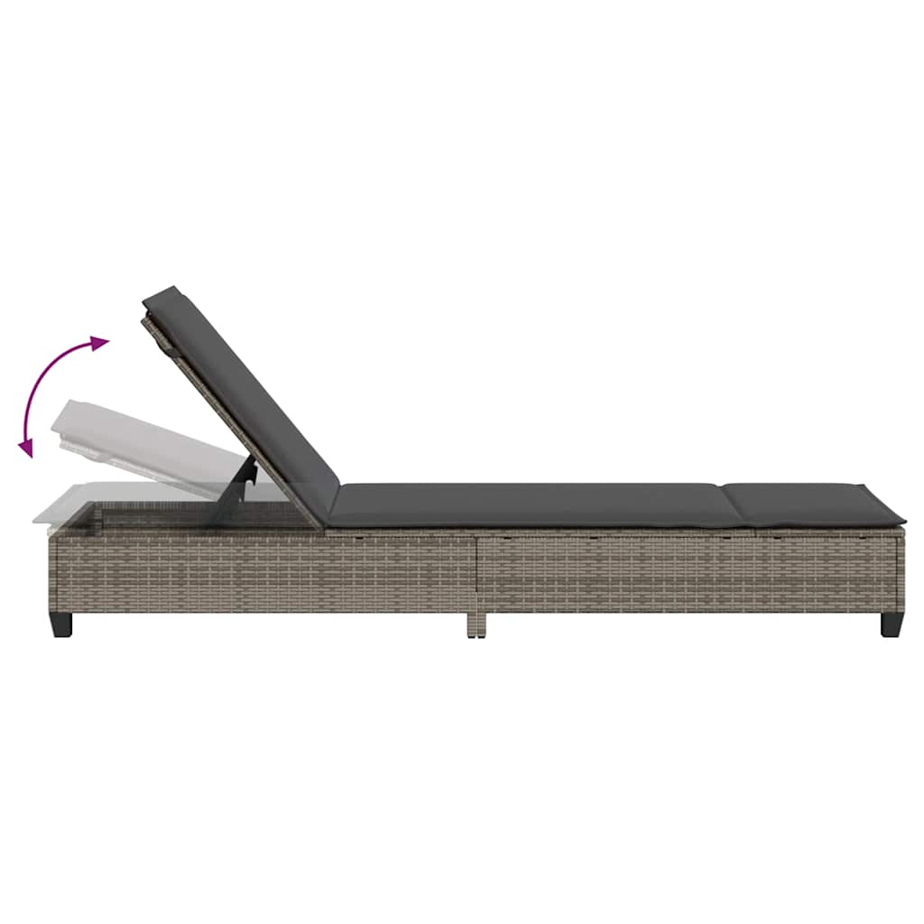 Sun Lounger with Cushions Grey 55x200x25.5cm Poly Rattan