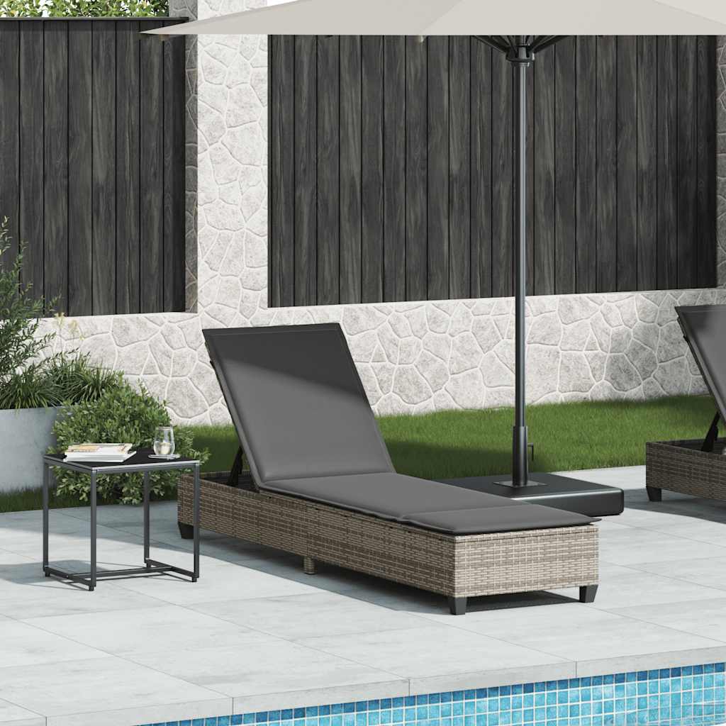 Sun Lounger with Cushions Grey 55x200x25.5cm Poly Rattan
