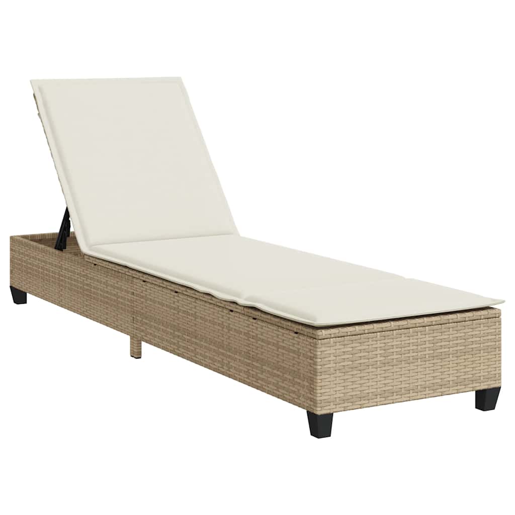 Sun Lounger with Cushions Beige 55x200x25.5cm Poly Rattan