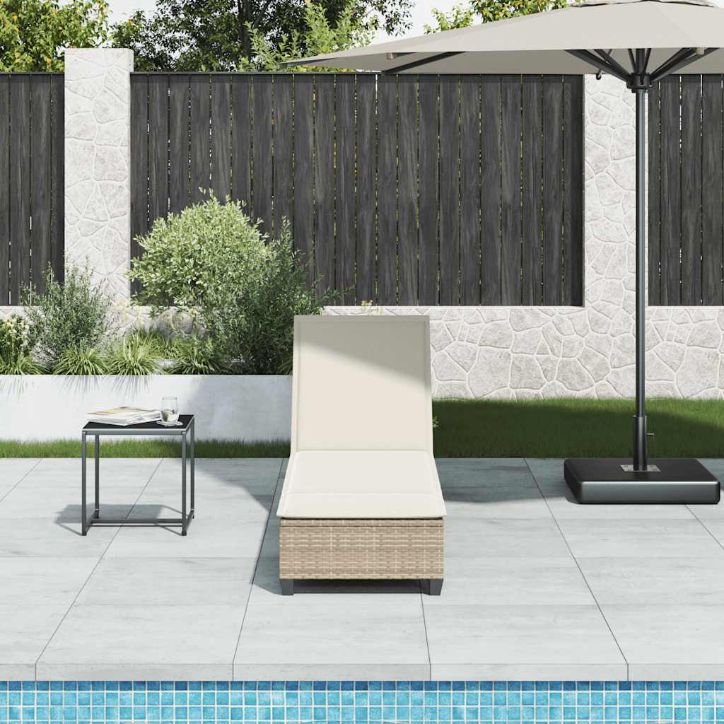 Sun Lounger with Cushions Beige 55x200x25.5cm Poly Rattan