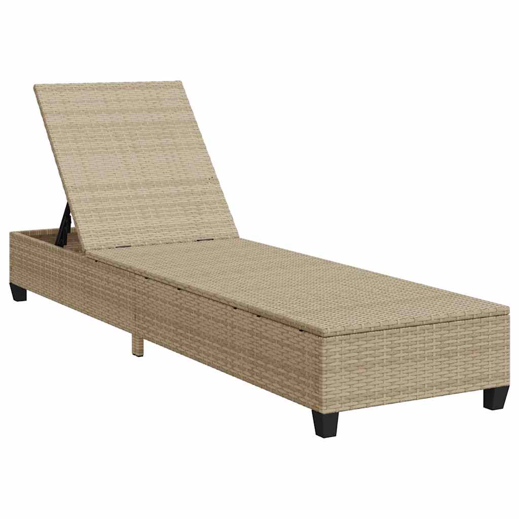 Sun Lounger with Cushions Beige 55x200x25.5cm Poly Rattan