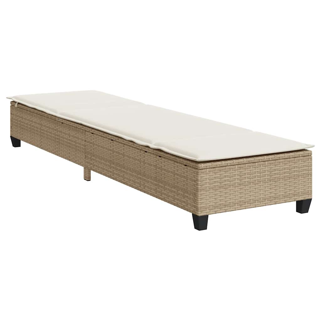 Sun Lounger with Cushions Beige 55x200x25.5cm Poly Rattan