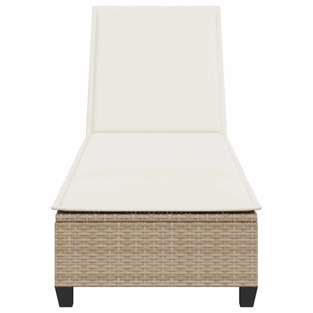 Sun Lounger with Cushions Beige 55x200x25.5cm Poly Rattan