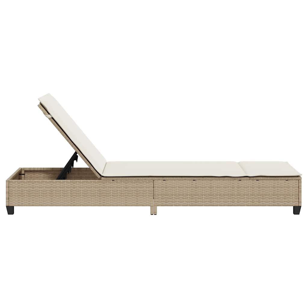 Sun Lounger with Cushions Beige 55x200x25.5cm Poly Rattan