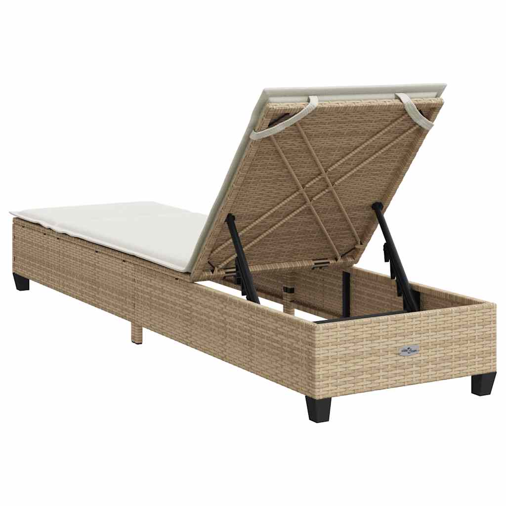 Sun Lounger with Cushions Beige 55x200x25.5cm Poly Rattan