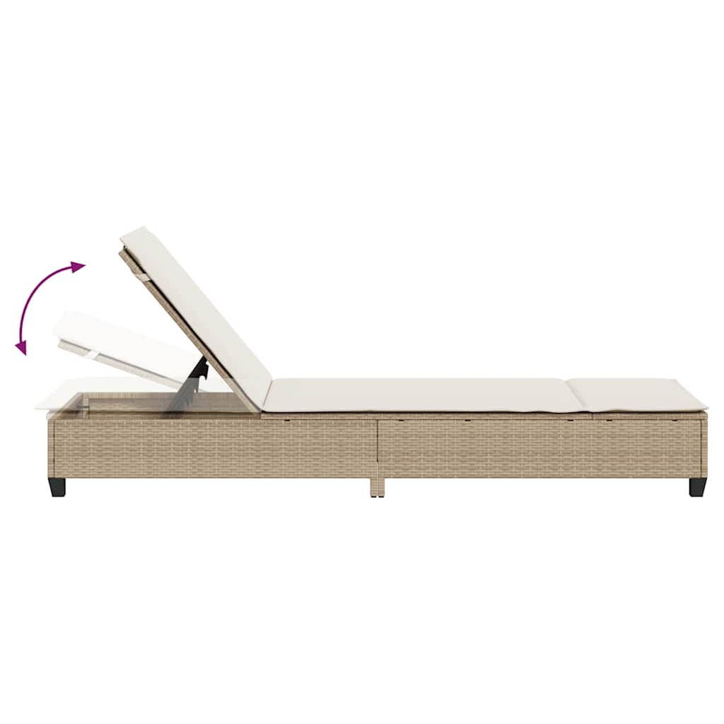 Sun Lounger with Cushions Beige 55x200x25.5cm Poly Rattan