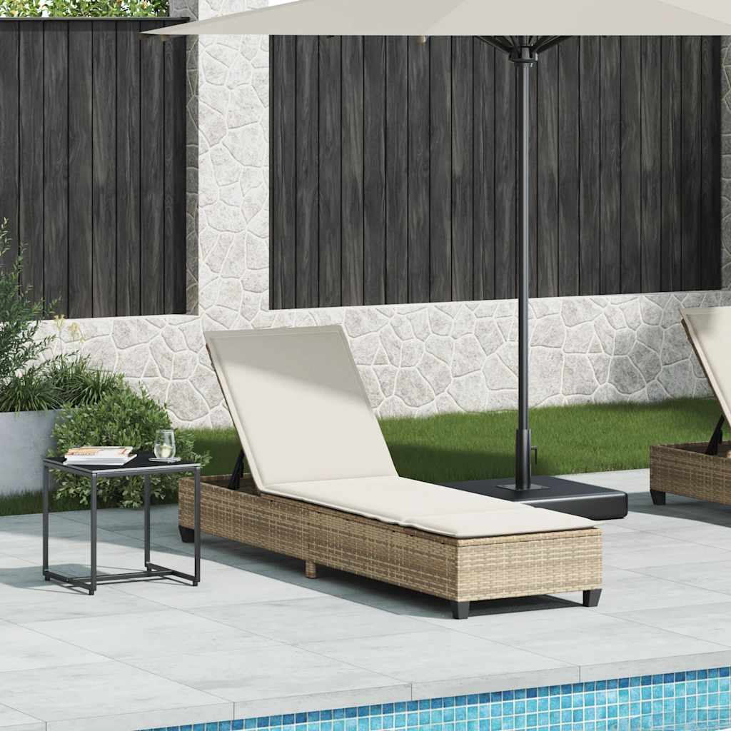 Sun Lounger with Cushions Beige 55x200x25.5cm Poly Rattan