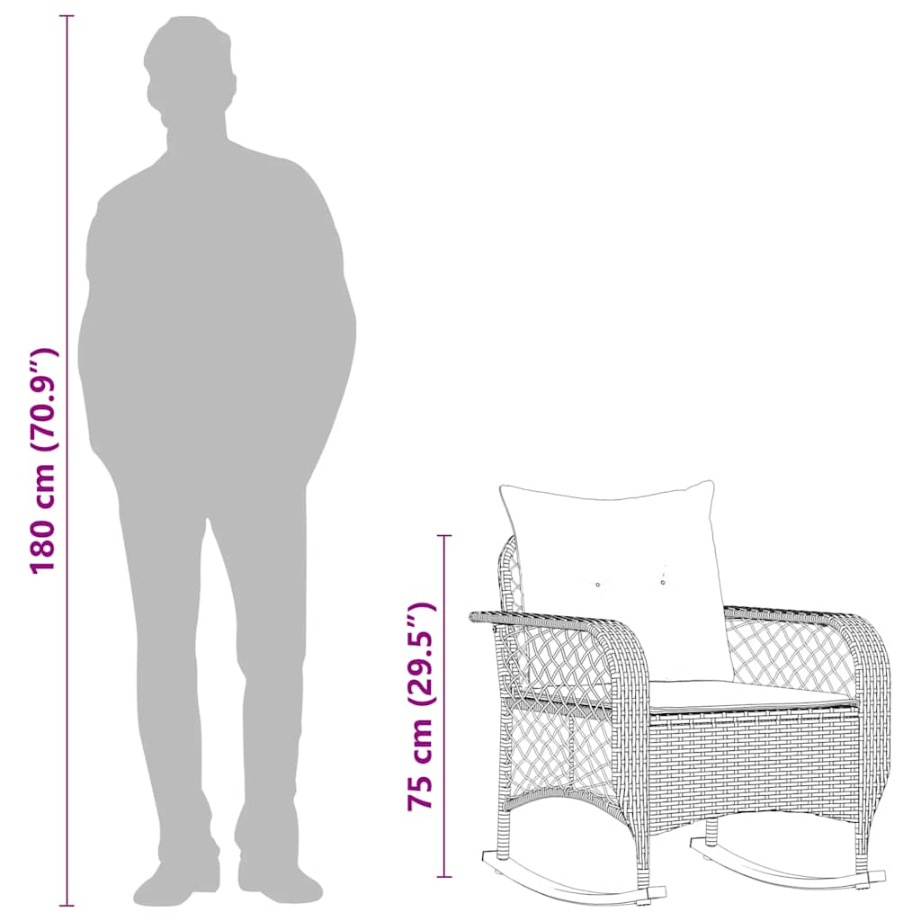 Garden Rocking Chair with Cushions Black Poly Rattan