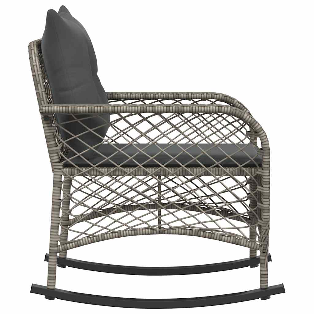 Garden Rocking Chair with Cushions Grey Poly Rattan
