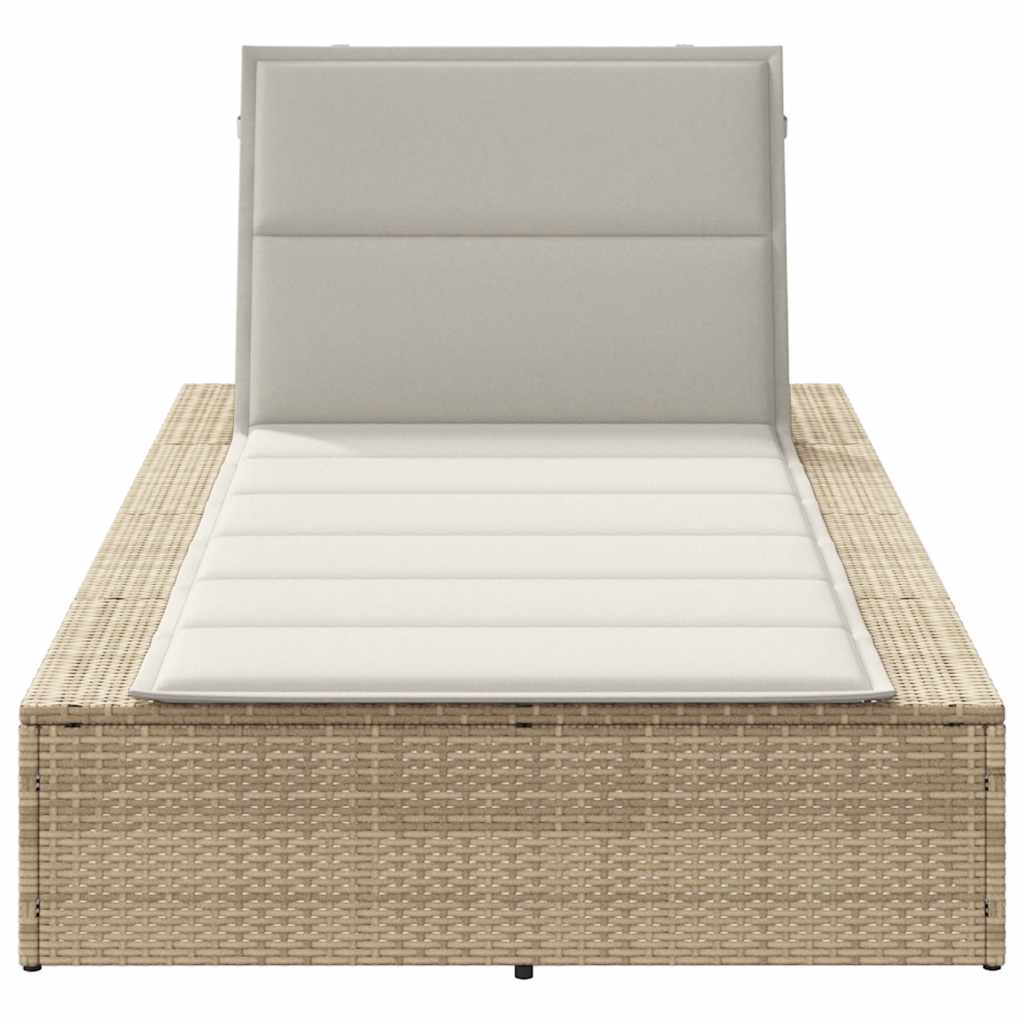 Sunbed with Floating Cushion Beige Poly Rattan
