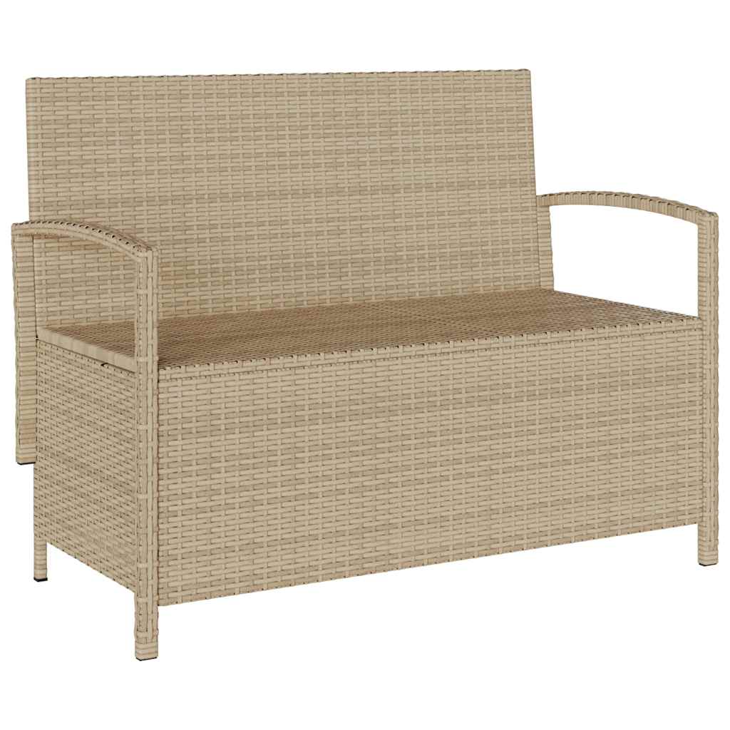Garden Storage Bench with Cushion Beige Poly Rattan