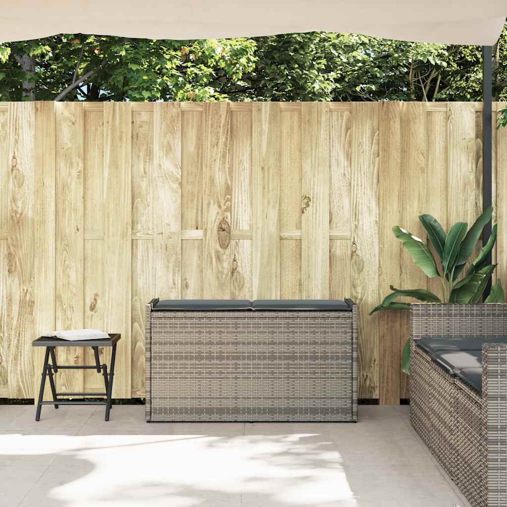 Outdoor Storage Bench with Cushion Grey 100 cm Poly Rattan