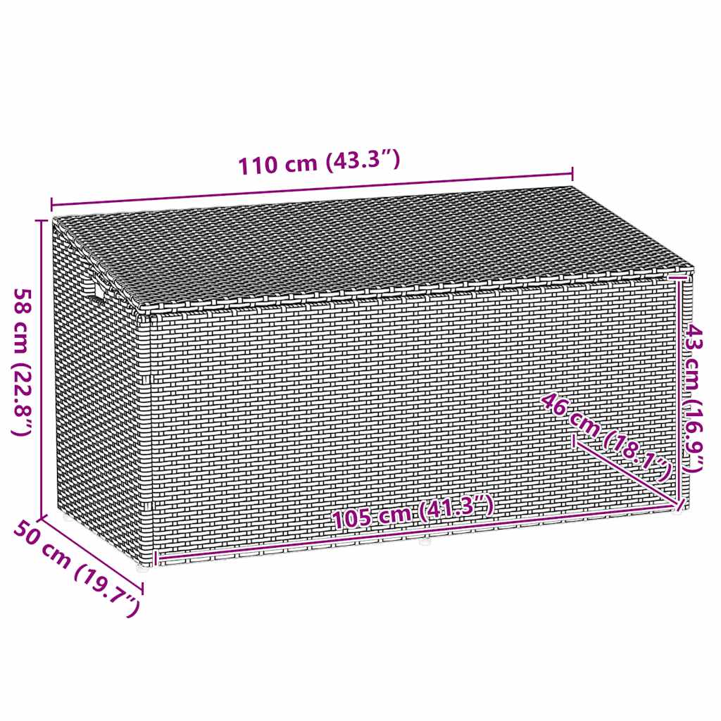 Garden Storage Box Black 110x50x58 cm Poly Rattan