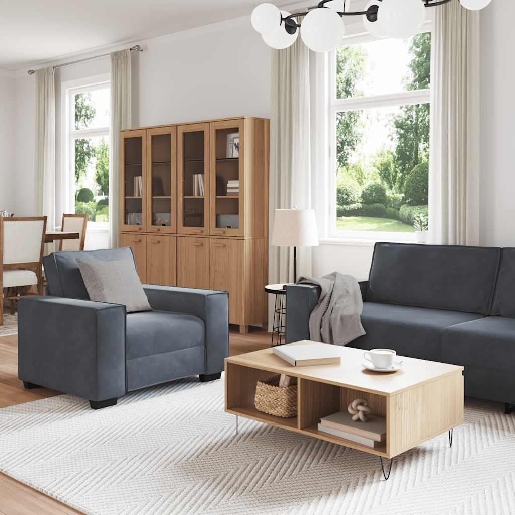 3 Piece Sofa Set with Cushions Dark Grey Velvet