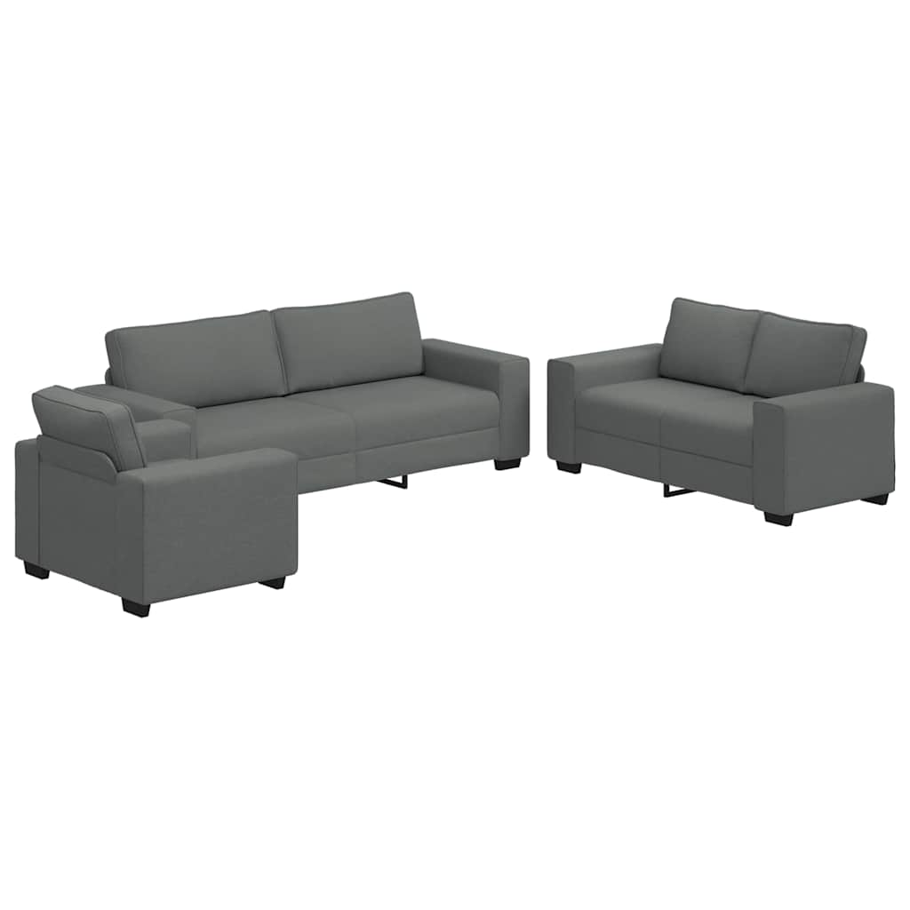 3 Piece Sofa Set with Cushions Dark Grey Fabric