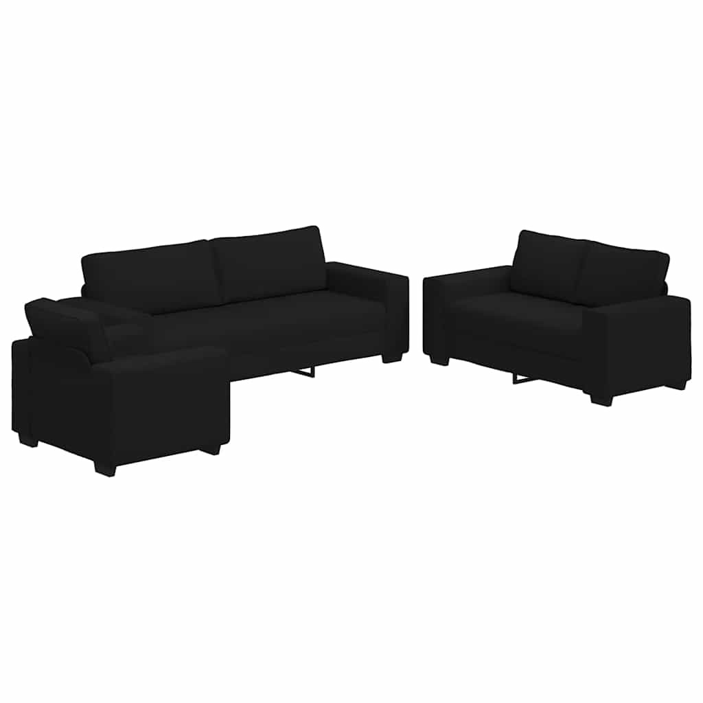 3 Piece Sofa Set with Cushions Black Fabric