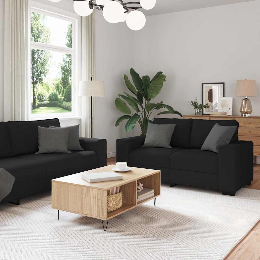 3 Piece Sofa Set with Cushions Black Fabric