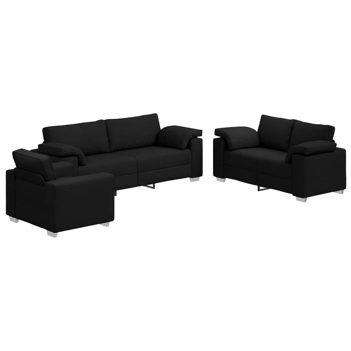 Sofa 3 pcs Black 219 x 80 x 82 cm Linen-blend fabric
