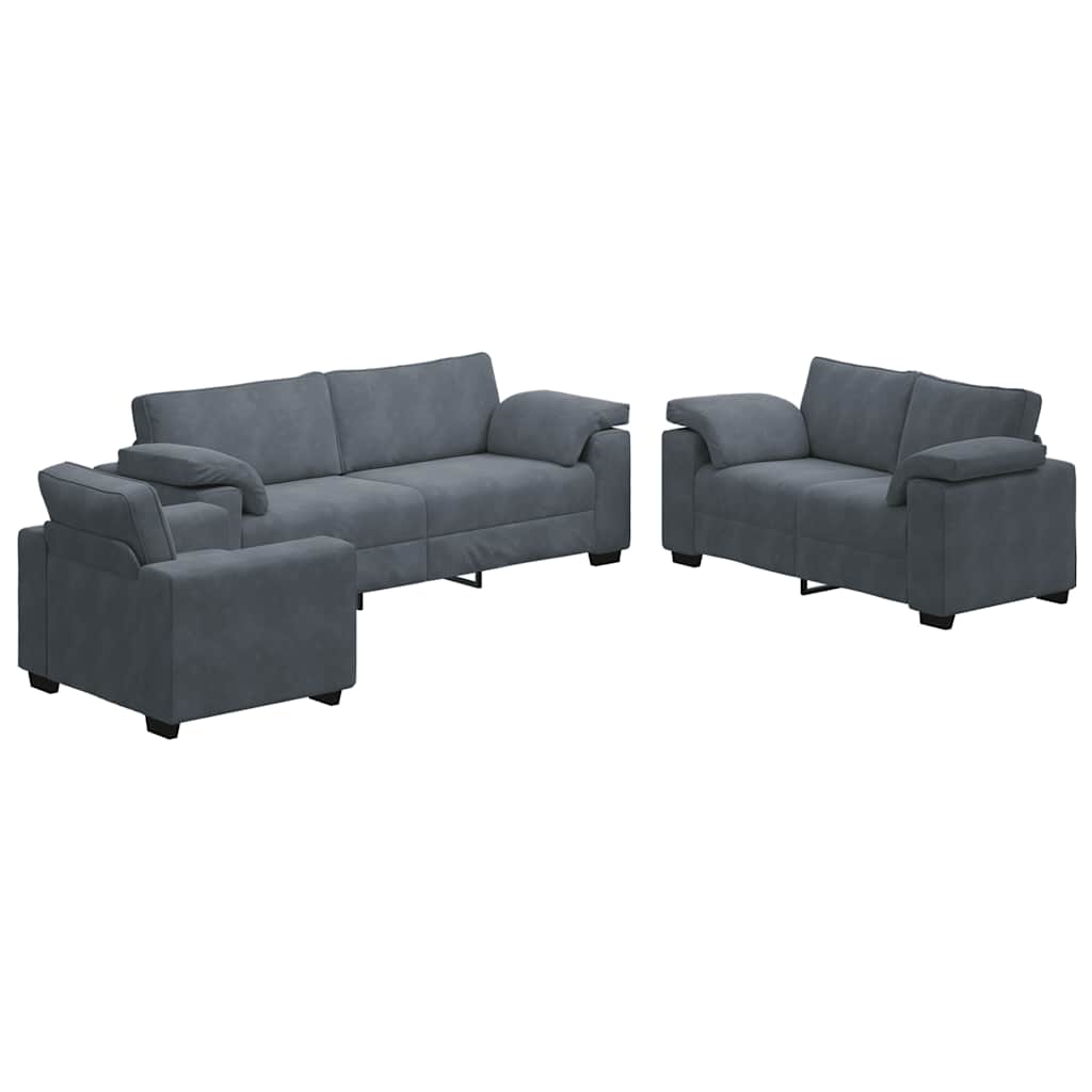 3 Piece Sofa Set with Cushions Dark Grey Velvet